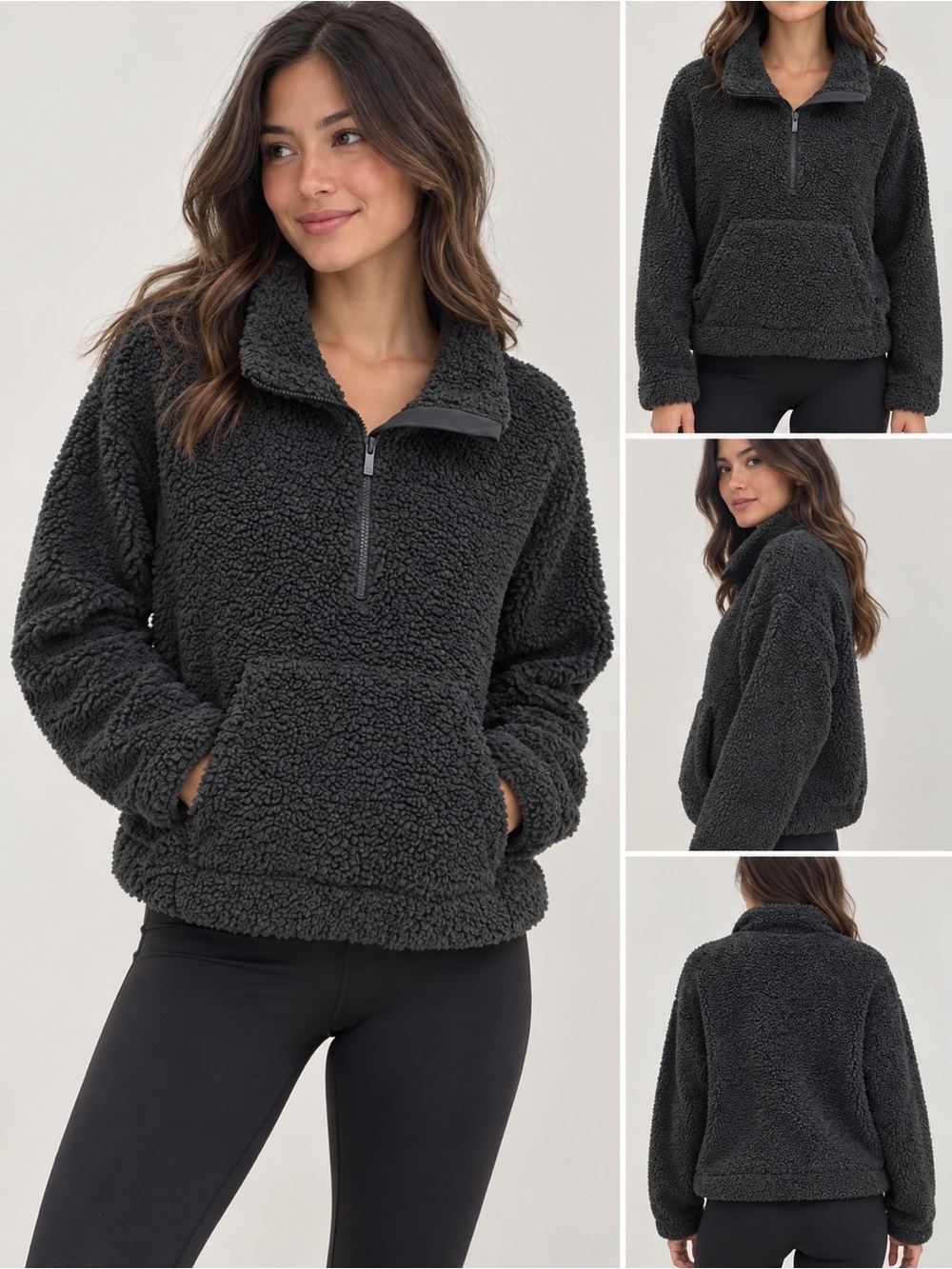 All in Motion Charcoal Sherpa Fleece Quarter Zip Pullover – Size L